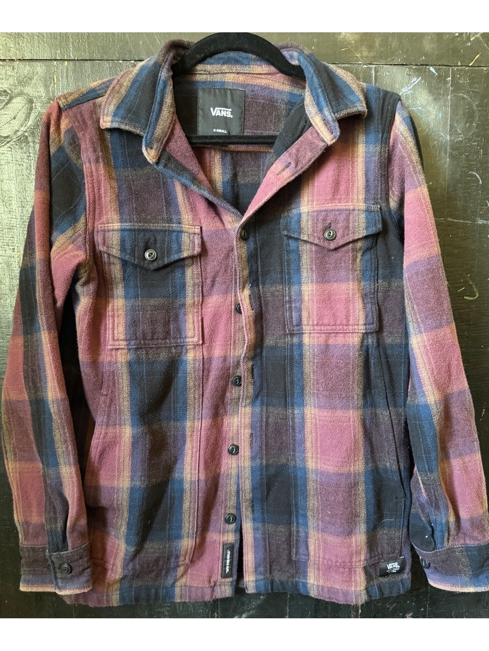 Vans Plaid Heavyweight Flannel Shirt Jacket Womens XS Brown Blue Shacket